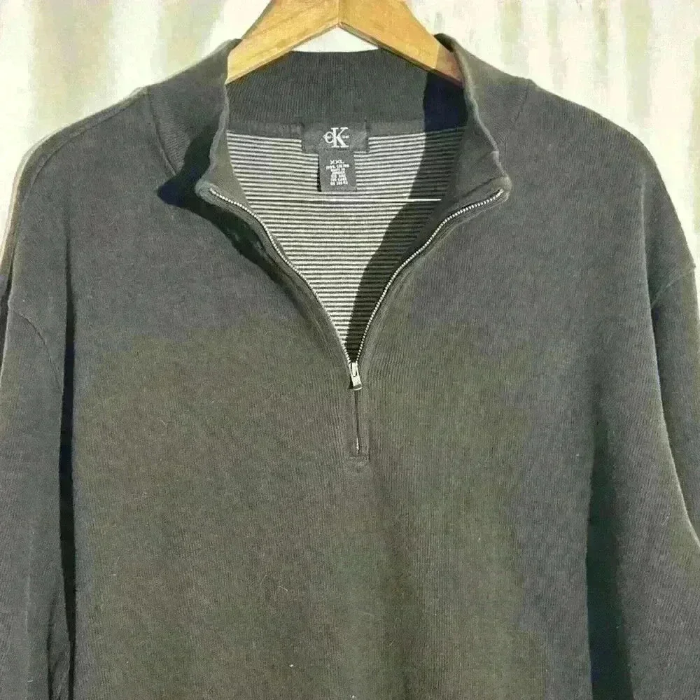 CALVIN KLEIN Mens‎ XXL Black 1/4 Zip pullover Cotton Knit Sweater
